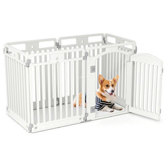 6-Panel Tall Dog Playpen Foldable Pet Fence with Locking Door-White W2B