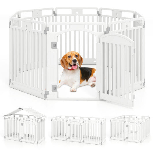 8-Panel Tall Plastic Dog Fence Indoor Outdoor Puppy Pen with Locking Door-White W2B