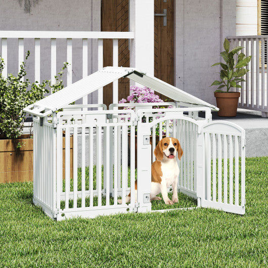 8-Panel Tall Plastic Dog Fence Indoor Outdoor Puppy Pen with Locking Door-White W2B