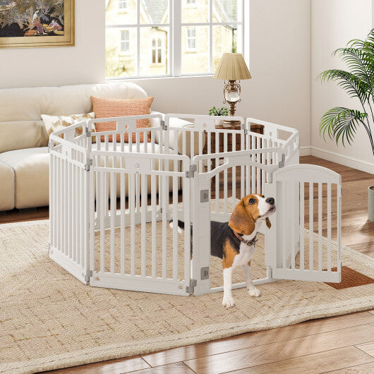 8-Panel Tall Plastic Dog Fence Indoor Outdoor Puppy Pen with Locking Door-White W2B