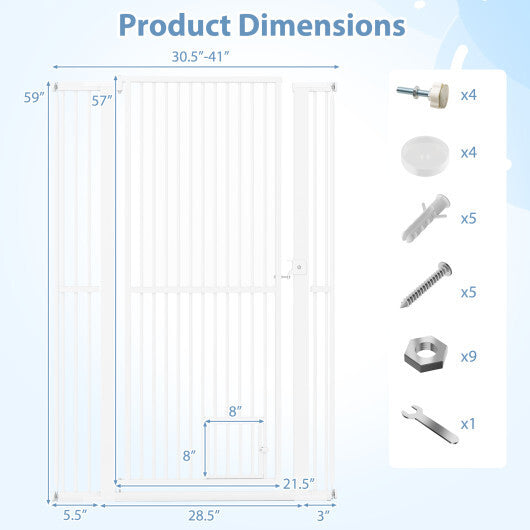 59" Extra Tall Pet Gate Heavy-Duty Metal Cat Gate with Wide Opening-White