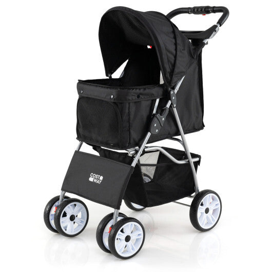 4 Wheel Pet Stroller for Small Dogs Cats up to 33 LBS-Black W2B