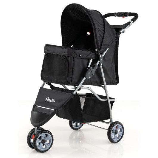 3 Wheel Pet Stroller for Small Dogs Cats up to 33 LBS-Black W2B