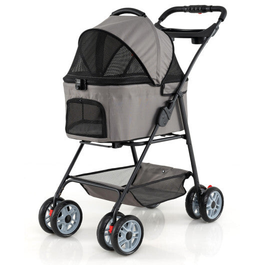 3 in 1 Pet Stroller with Removable Carrier up to 33 lbs-Gray W2B