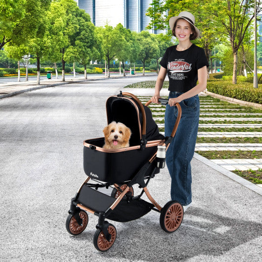 3-in-1 Foldable Pet Stroller with  Sun Shade and Safety Belt for up to 55 lbs Small Medium Dogs Cats-Black
