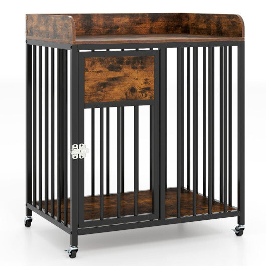 27.5 Inch Dog Crate Furniture with Wheels for Small Dogs and Puppies-Rustic Brown