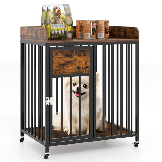 27.5 Inch Dog Crate Furniture with Wheels for Small Dogs and Puppies-Rustic Brown