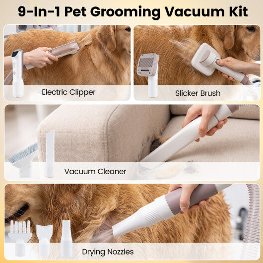 9-in-1 Dog Grooming Vacuum Kit for Shedding with 3 Suction Modes and Clippers for Dogs and Cats Home Cleaning W2B