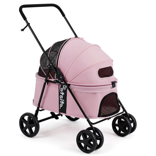 Pet Stroller for Small Medium Dogs Foldable with One-Step Rear Brake and Canopy-Black W2B