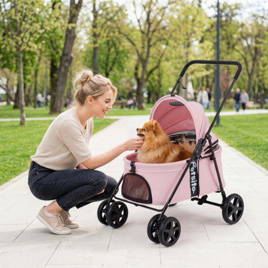 Pet Stroller for Small Medium Dogs Foldable with One-Step Rear Brake and Canopy-Black W2B