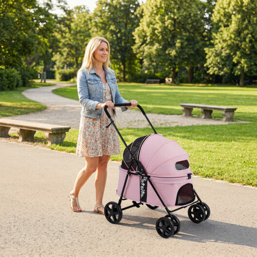 Pet Stroller for Small Medium Dogs Foldable with One-Step Rear Brake and Canopy-Black W2B