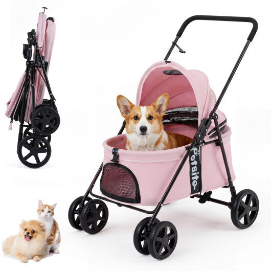 Pet Stroller for Small Medium Dogs Foldable with One-Step Rear Brake and Canopy-Black W2B
