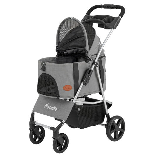 3-in-1 Pet Stroller for Small Medium Dogs Foldable with Detachable Carrier-Gray W2B