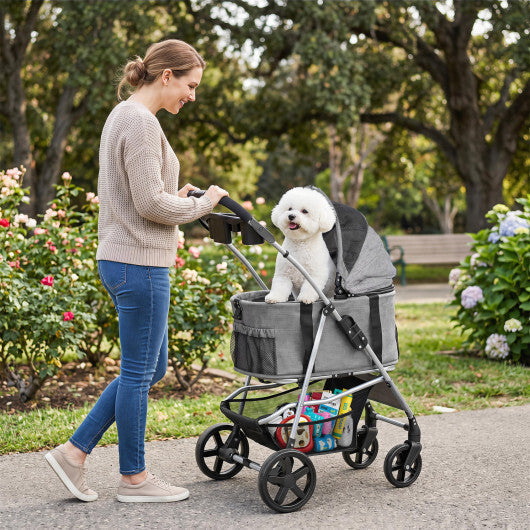 3-in-1 Pet Stroller for Small Medium Dogs Foldable with Detachable Carrier-Gray W2B