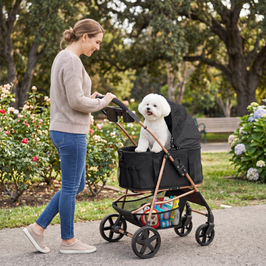 3-in-1 Pet Stroller for Small Medium Dogs Foldable with Detachable Carrier-Gray W2B