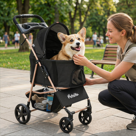 3-in-1 Pet Stroller for Small Medium Dogs Foldable with Detachable Carrier-Gray W2B