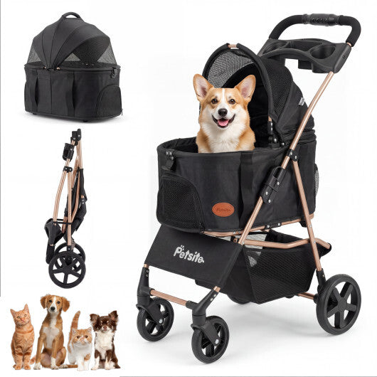 3-in-1 Pet Stroller for Small Medium Dogs Foldable with Detachable Carrier-Gray W2B