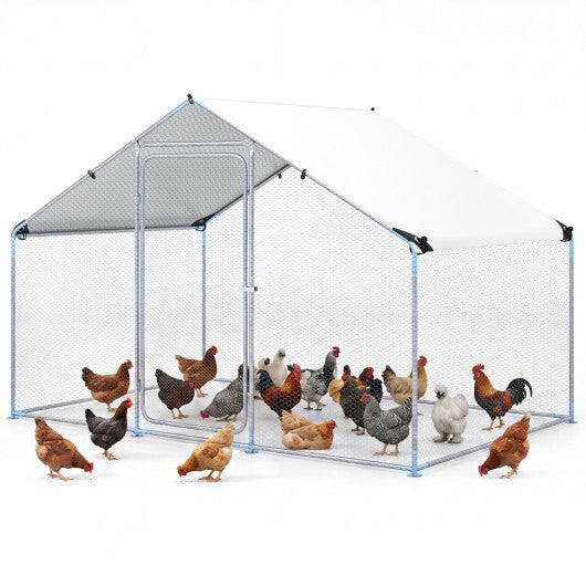 9.8 x 6.7  Feet Large Metal Chicken Coop with Waterproof Cover W2B