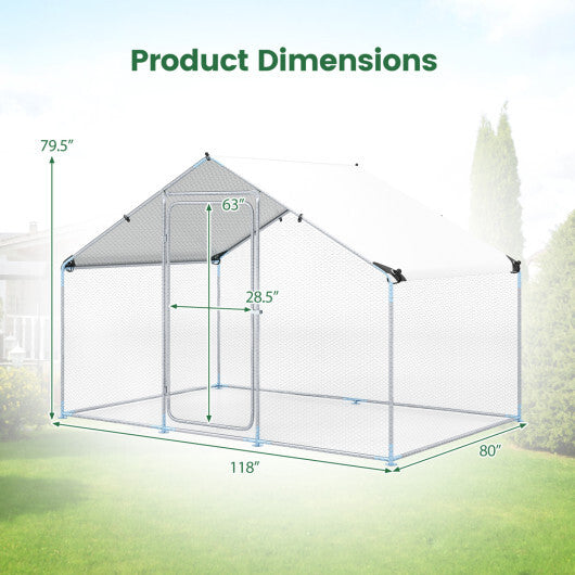 9.8 x 6.7  Feet Large Metal Chicken Coop with Waterproof Cover W2B