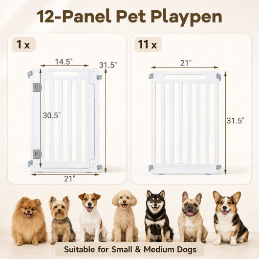 31.5" Height Indoor Outdoor Dog Playpen with 12 Panels-White W2B