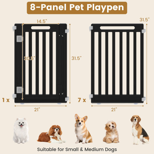 31.5" Height Indoor Outdoor Dog Playpen with 8 Panels-Black W2B