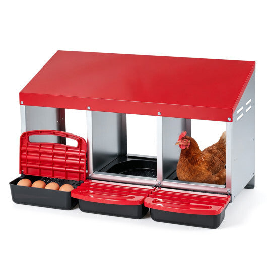 3-Compartment Roll Away Metal Chicken Nesting Box for Hens-Green W2B