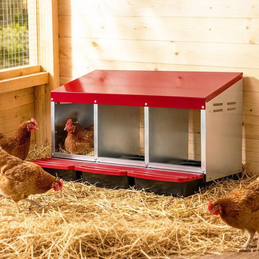 3-Compartment Roll Away Metal Chicken Nesting Box for Hens-Green W2B