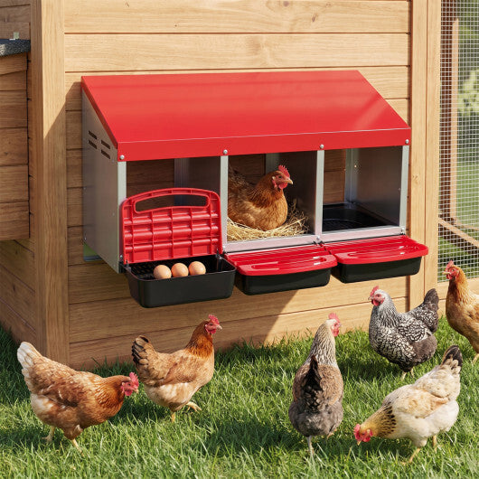 3-Compartment Roll Away Metal Chicken Nesting Box for Hens-Green W2B