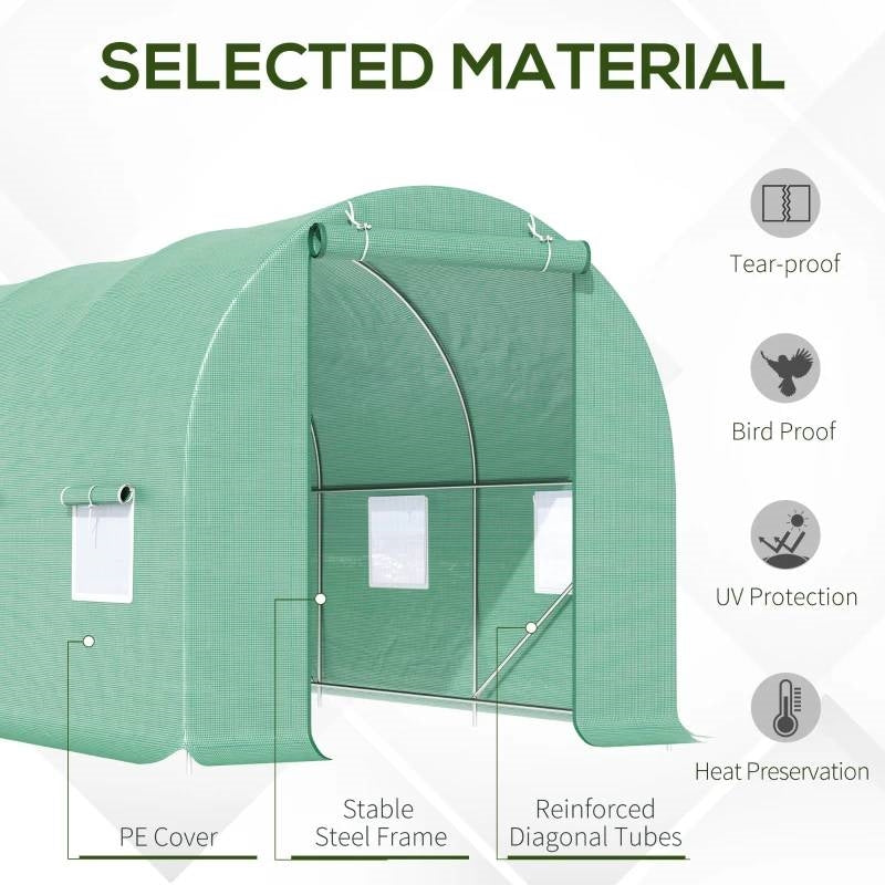 14.5 ft x 6.3 ft Outdoor Greenhouse with Green PE Cover and Sturdy Steel Frame FastFurnishings