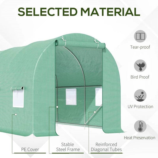 14.5 ft x 6.3 ft Outdoor Greenhouse with Green PE Cover and Sturdy Steel Frame FastFurnishings