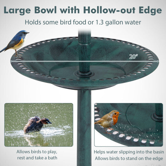 Pedestal Bird Bath with Solar Light with Bird Feeder and Flower Planter-Bronze W2B