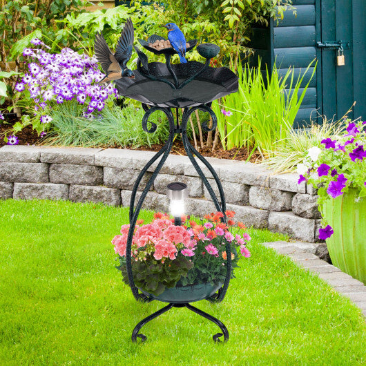 Solar Outdoor Bird Bath Feeder Combo with Flower Planter Pedestal and Solar Lights-Copper