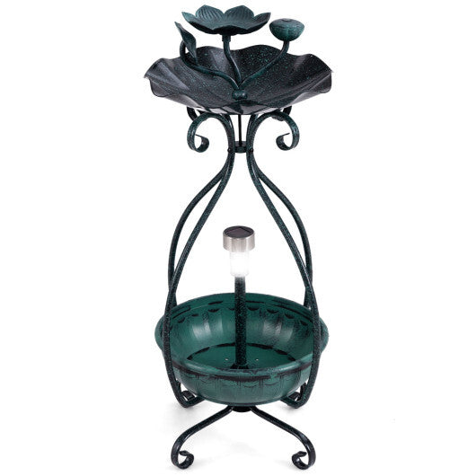 Solar Outdoor Bird Bath Feeder Combo with Flower Planter Pedestal and Solar Lights-Copper