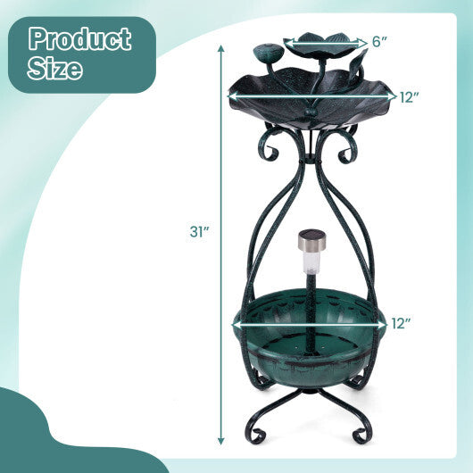 Solar Outdoor Bird Bath Feeder Combo with Flower Planter Pedestal and Solar Lights-Copper