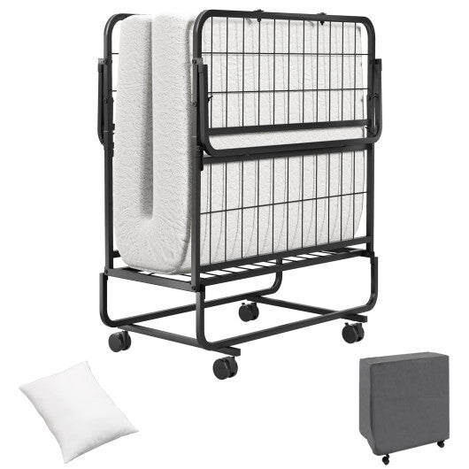 Space-Saving Narrow Twin Rollaway Bed with Pillow and Side Organizer Pocket