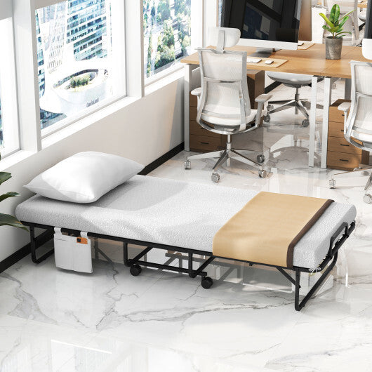 Space-Saving Narrow Twin Rollaway Bed with Pillow and Side Organizer Pocket