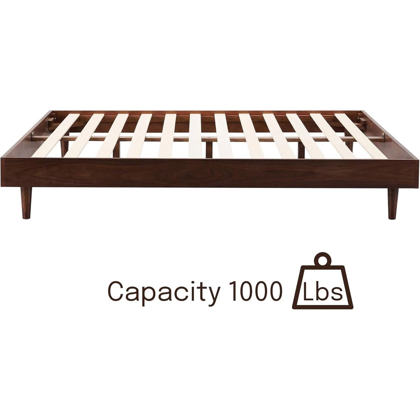Queen size Mid-Century Modern Platform Bed Frame in Dark Brown Wood Finish FastFurnishings