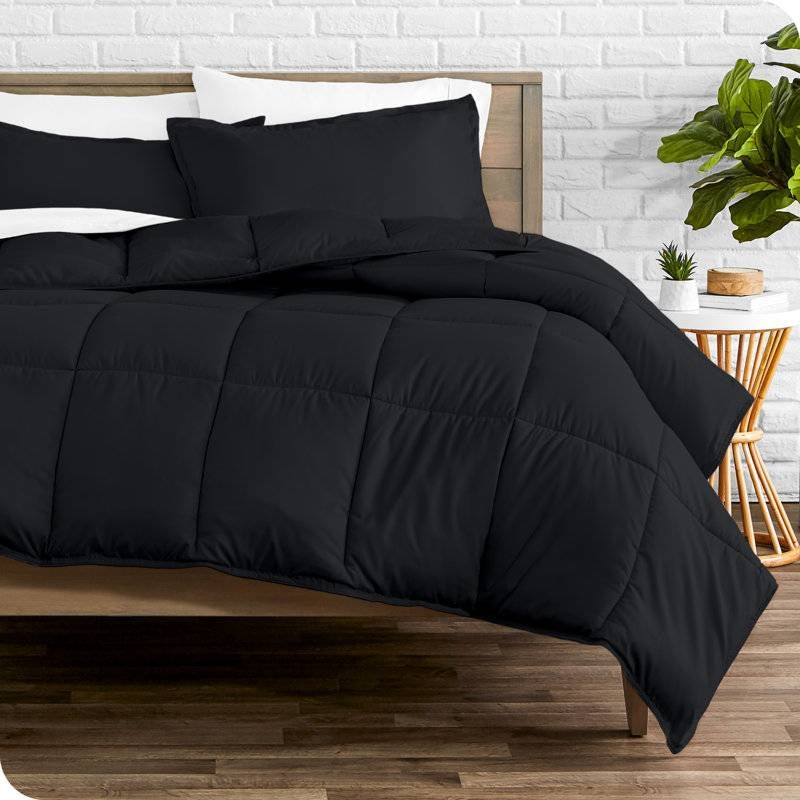 Queen size Luxuriously Soft Down Alternative Comforter Set in Black FastFurnishings