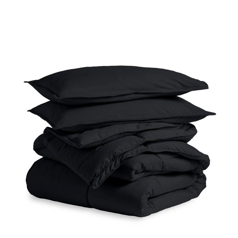 Queen size Luxuriously Soft Down Alternative Comforter Set in Black FastFurnishings