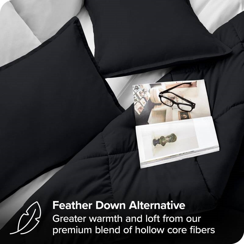 Queen size Luxuriously Soft Down Alternative Comforter Set in Black FastFurnishings