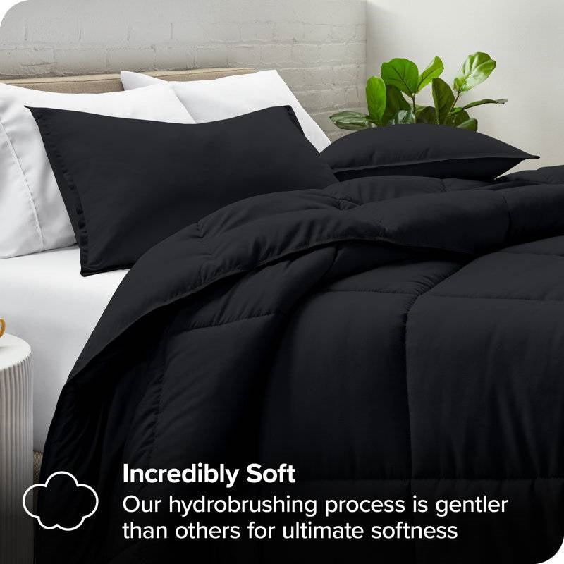 Queen size Luxuriously Soft Down Alternative Comforter Set in Black FastFurnishings