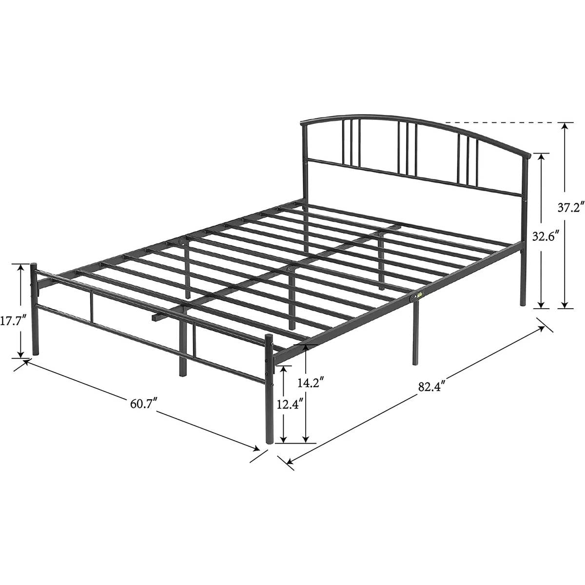 Queen size Black Metal Platform Bed Frame with Arched Headboard FastFurnishings