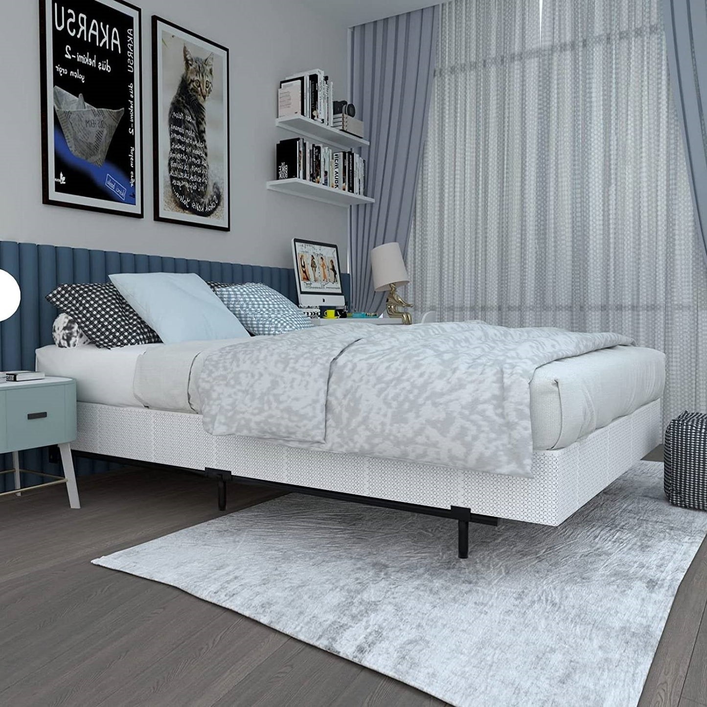 Queen 9-Leg Metal Bed Frame with Headboard Brackets 3,000 lbs. Max Weight Limit FastFurnishings