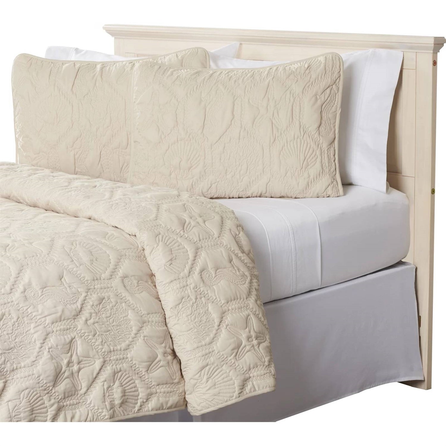 Queen Coastal Beach Starfish Seashells Seahorse Sand Tan 3-Piece Quilt Set FastFurnishings