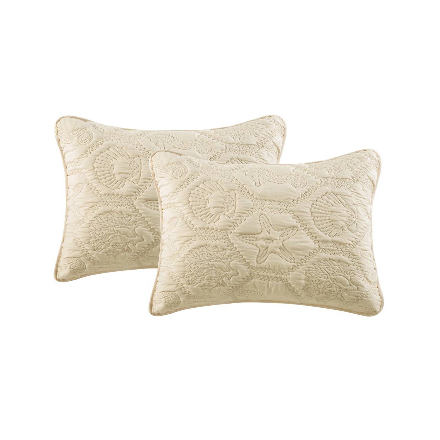 Queen Coastal Beach Starfish Seashells Seahorse Sand Tan 3-Piece Quilt Set FastFurnishings