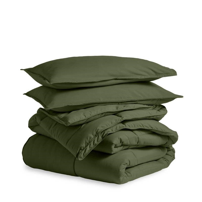 Queen size Hypoallergenic Down Alternative Comforter Set in Olive Green FastFurnishings