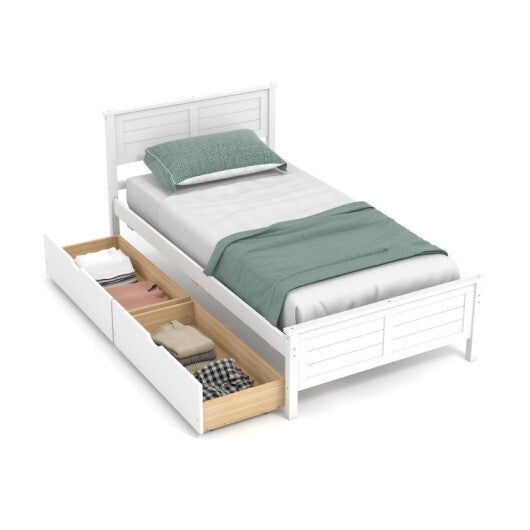 4-Piece Bedroom Furniture Set with Twin Size Bed Frame  Entryway Bench  Vanity Desk and Jewelry Armoire W2B