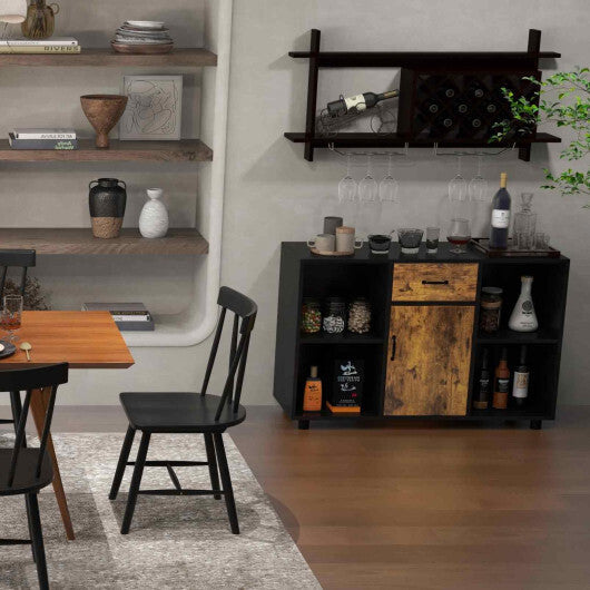 3-in-1 Dining Set: Windsor Chairs  Industrial Sideboard & Wall-Mount Wine Rack Combo W2B