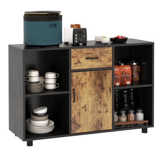 3-in-1 Dining Set: Windsor Chairs  Industrial Sideboard & Wall-Mount Wine Rack Combo W2B