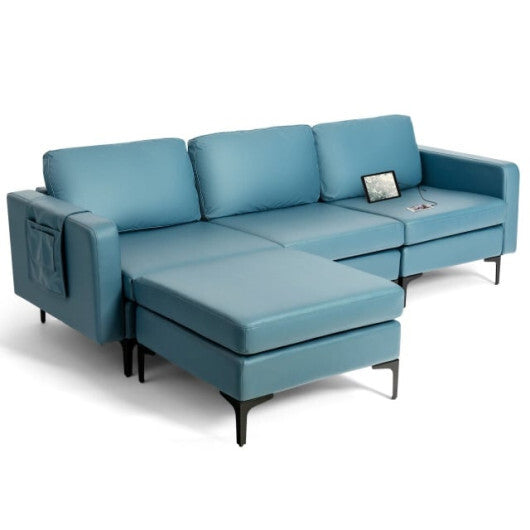 Living Room Deluxe Furniture Set-Accent Chair+Modular L-Shaped Sectional Sofa+LED Coffee Table